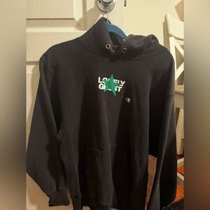 LONELY GHOST Black Hoodie with Green Star